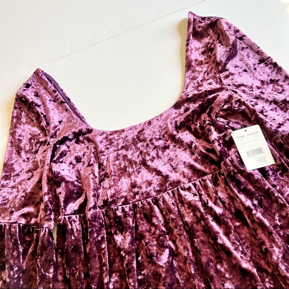 Free People Dress Oh So Easy Crushed Velvet Babydoll Mini Royal Purple Sz L NWT - Picture 4 of 9